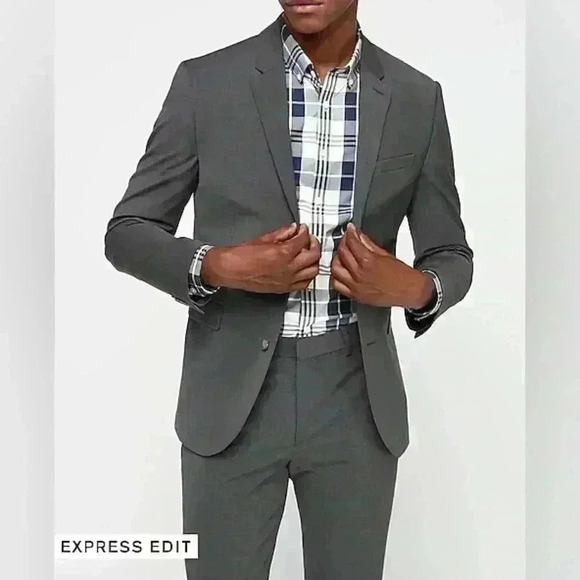 Express Extra Slim Charcoal Wool-Blend Performance Suit Jacket - Picture 1 of 12
